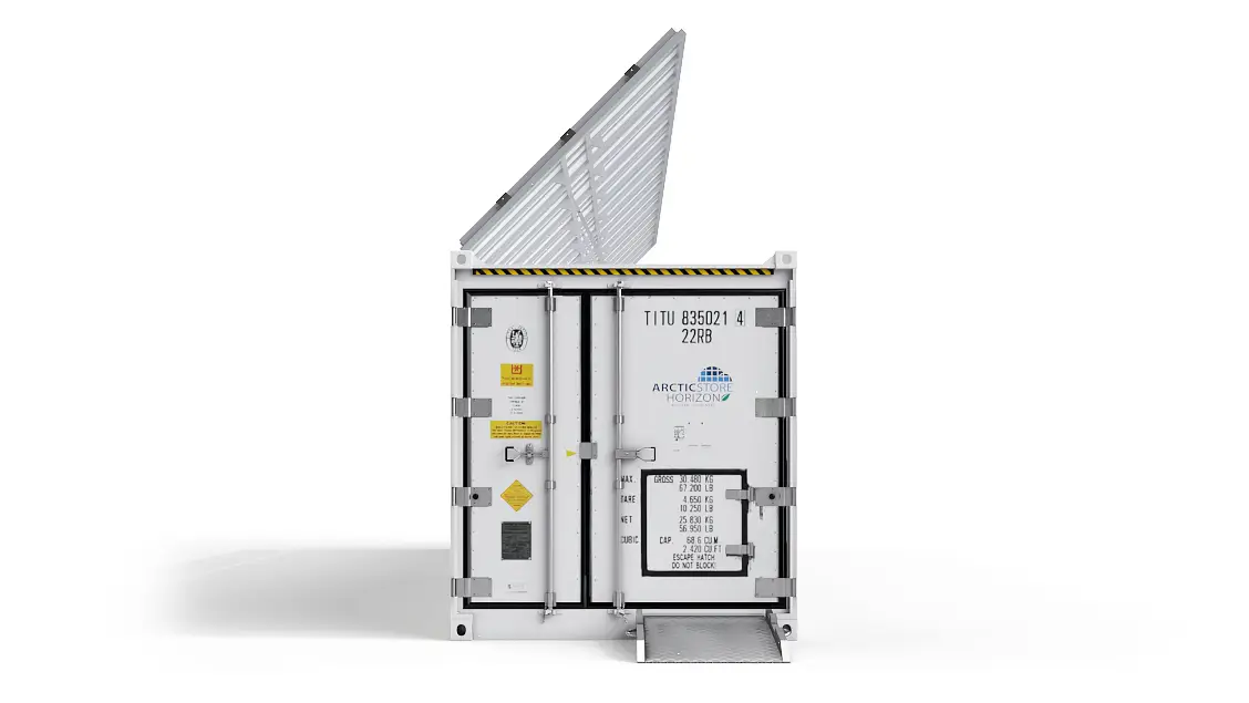 40ft ArcticStore Horizon przód z Panelami Słonecznymi 45 stopni