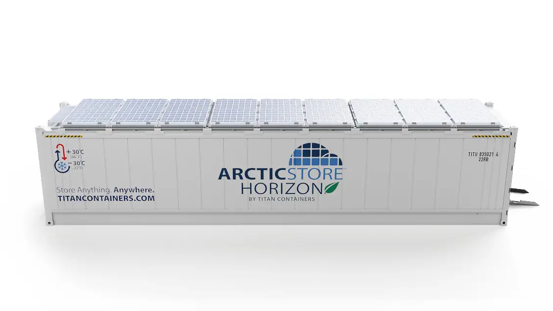 40ft ArcticStore Horizon z Panelami Słonecznymi Widok z boku